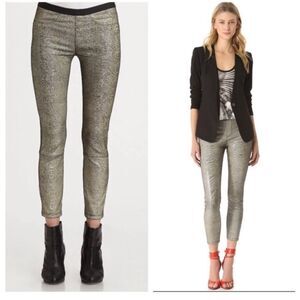 Helmut Lang Lambskin Leather Cream Black Leggings Carbon Rift Stretch Size 4